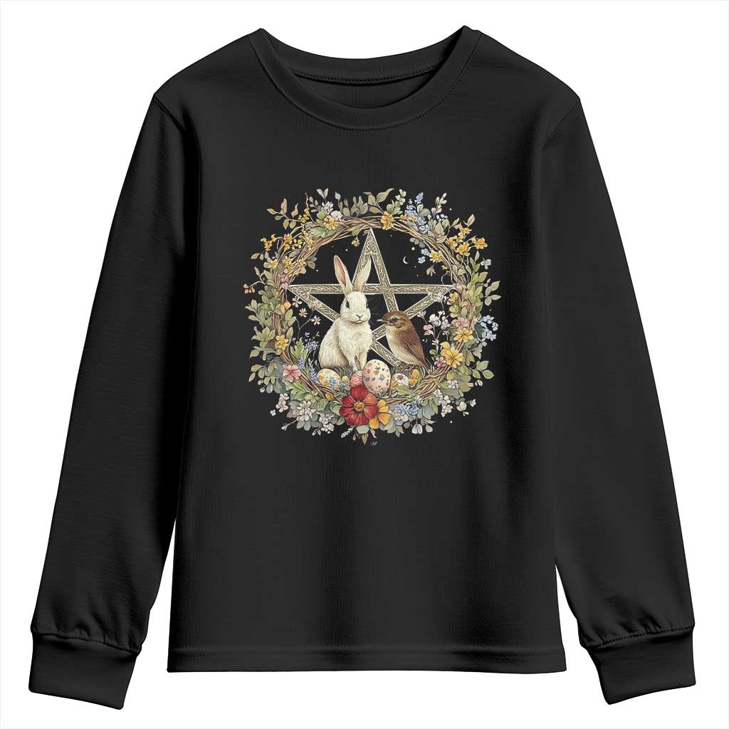 Ostara Blessing Pagan Eostre Easter Day Youth Sweatshirt Rabbit Bird Wiccan Pentagram