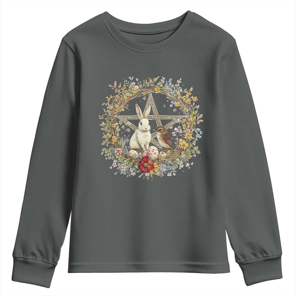 Ostara Blessing Pagan Eostre Easter Day Youth Sweatshirt Rabbit Bird Wiccan Pentagram