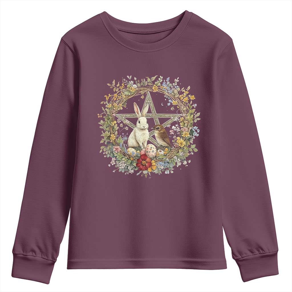 Ostara Blessing Pagan Eostre Easter Day Youth Sweatshirt Rabbit Bird Wiccan Pentagram