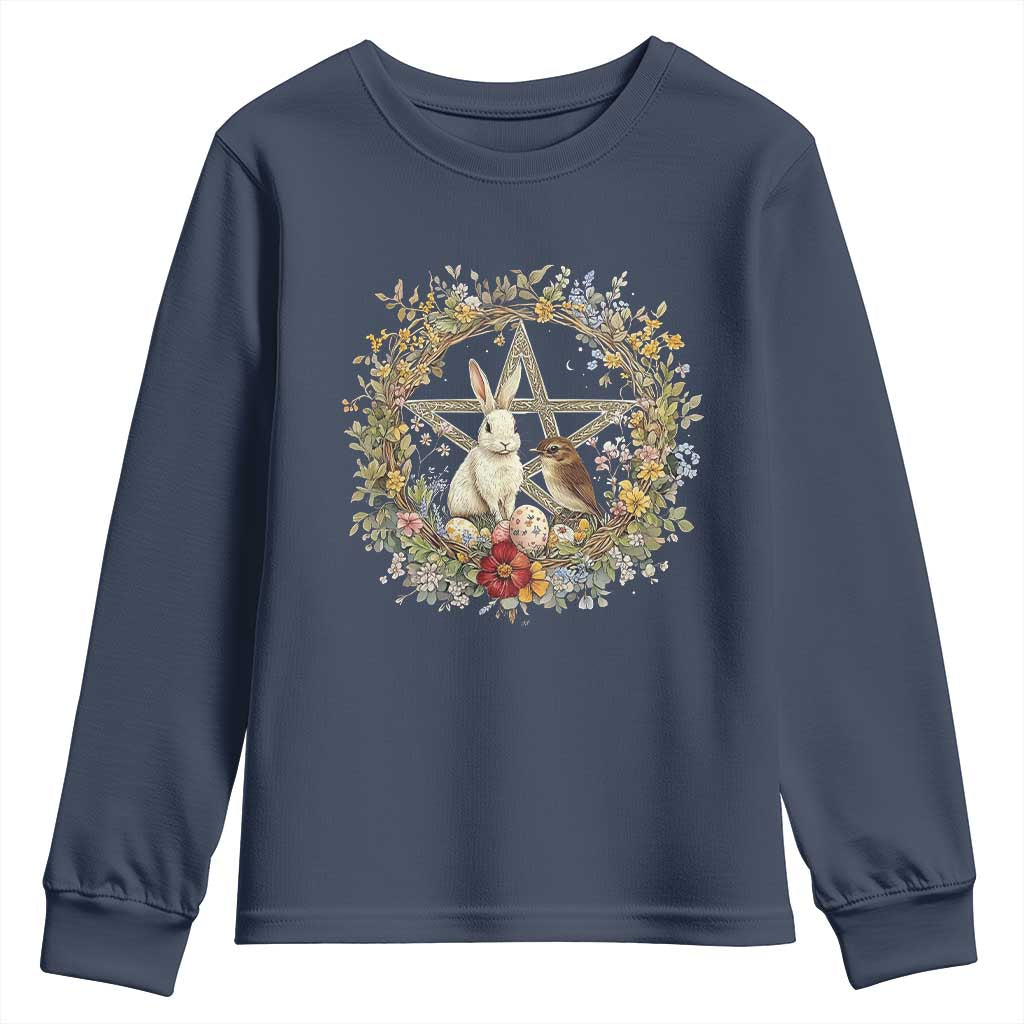 Ostara Blessing Pagan Eostre Easter Day Youth Sweatshirt Rabbit Bird Wiccan Pentagram