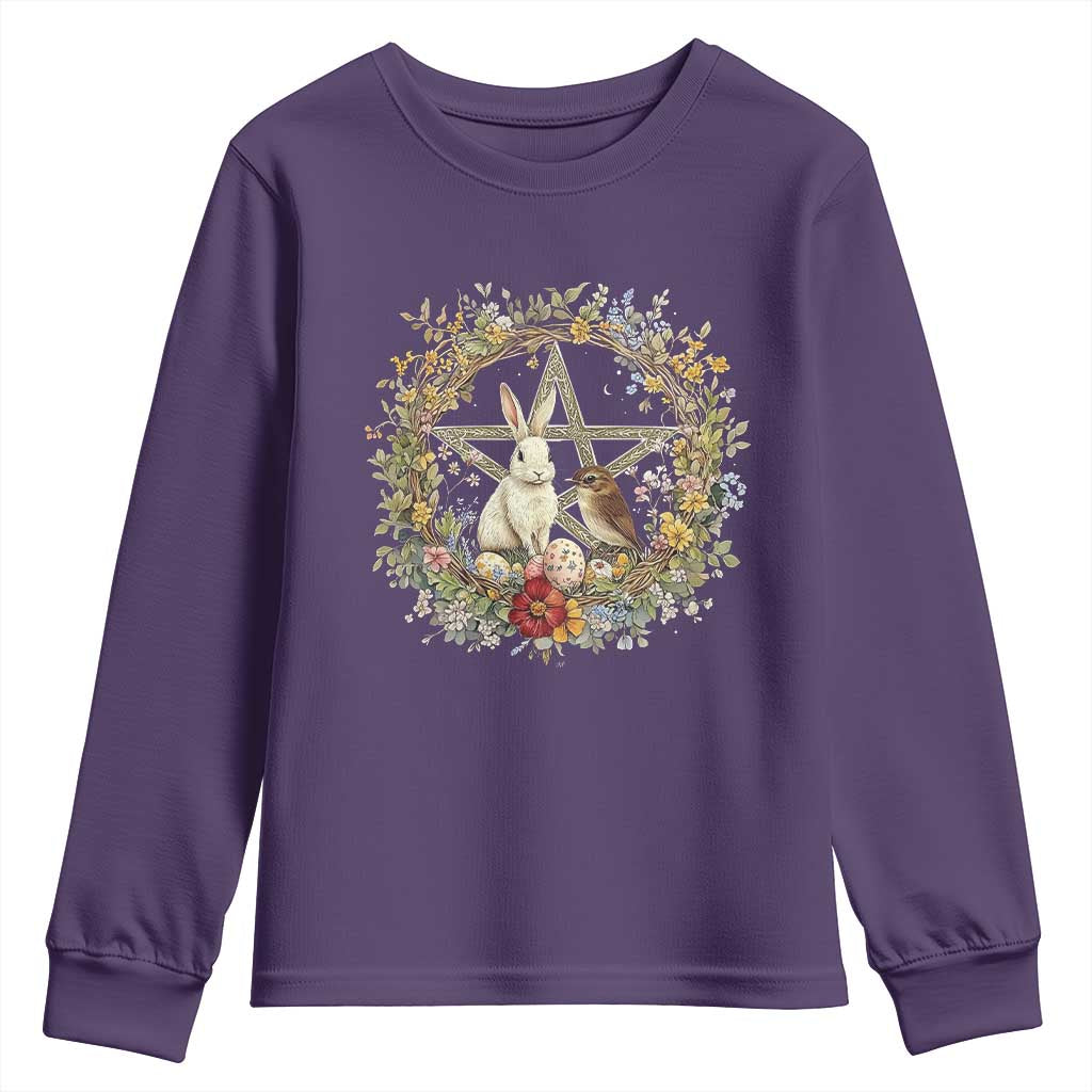 Ostara Blessing Pagan Eostre Easter Day Youth Sweatshirt Rabbit Bird Wiccan Pentagram