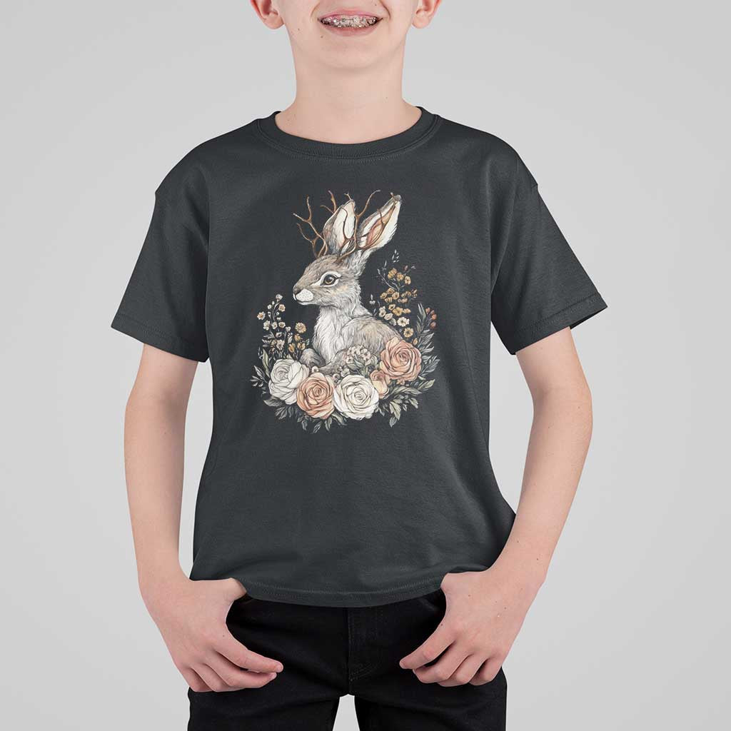 Easter Day Jackalope Vintage Floral Cottagecore T Shirt For Kid
