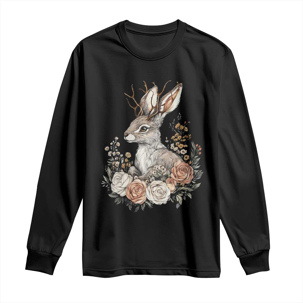 Easter Day Jackalope Vintage Floral Cottagecore Long Sleeve Shirt