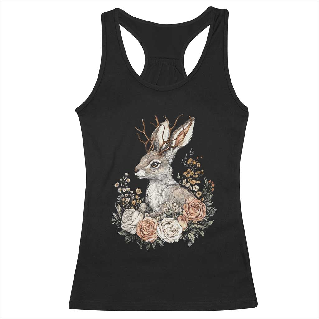Easter Day Jackalope Vintage Floral Cottagecore Racerback Tank Top