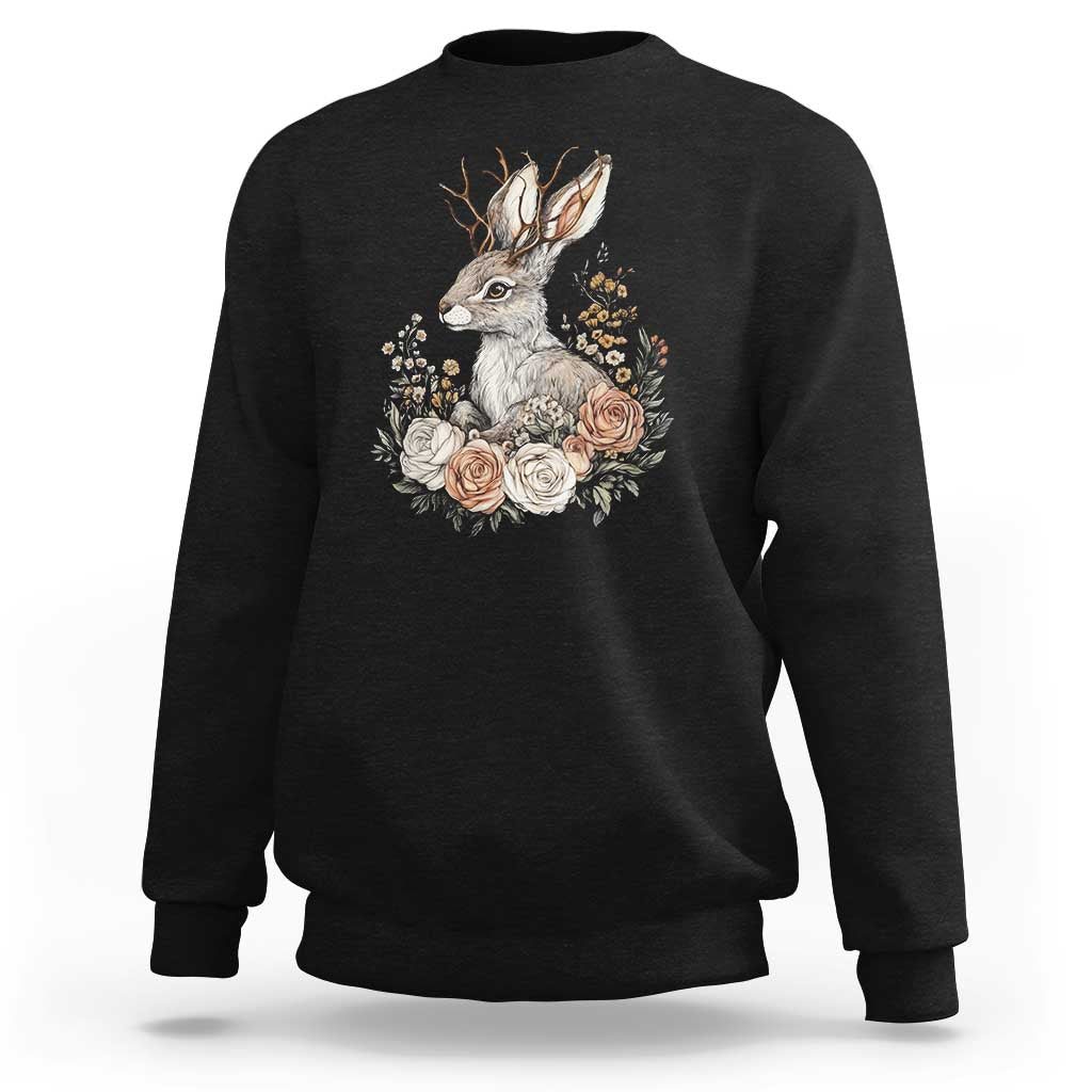 Easter Day Jackalope Vintage Floral Cottagecore Sweatshirt