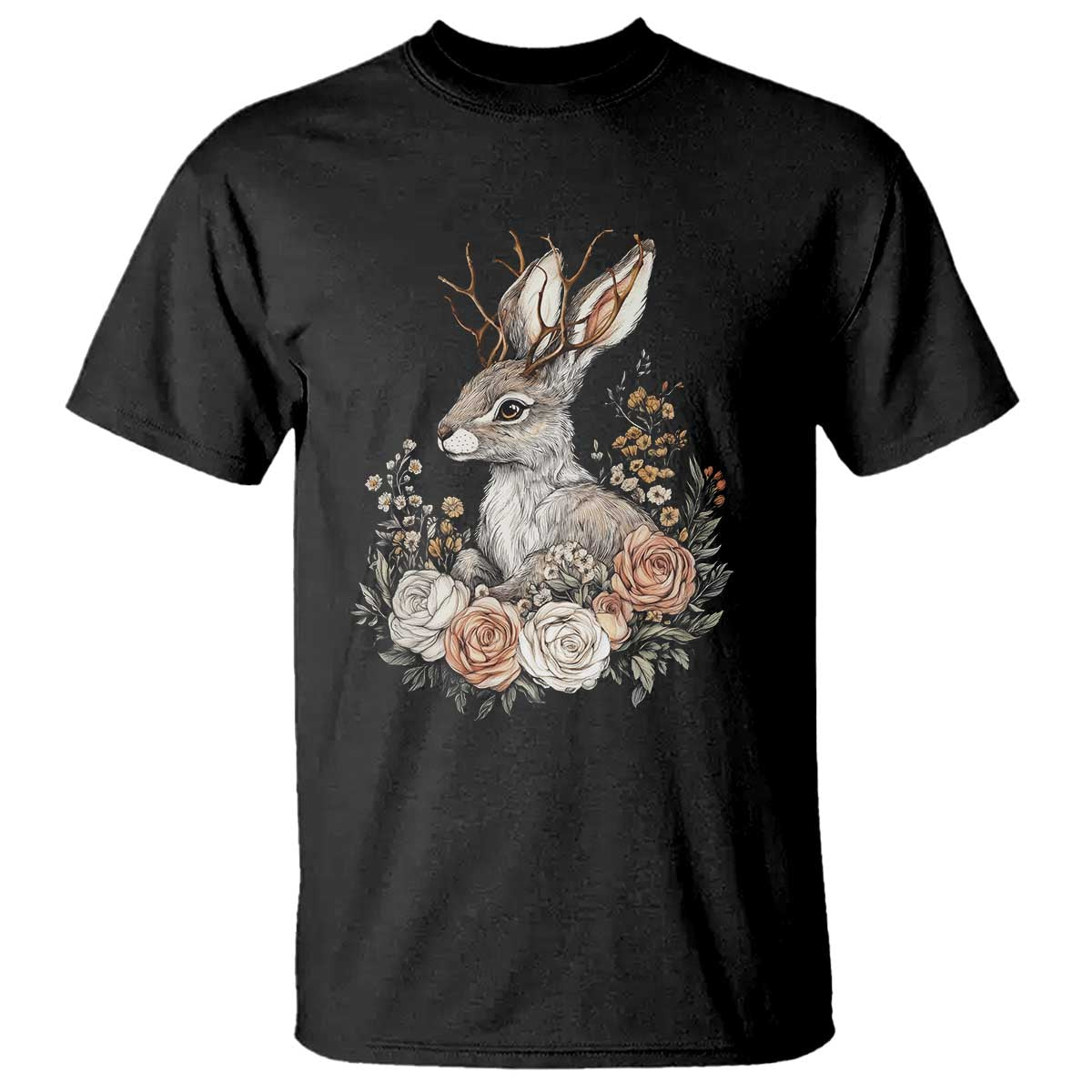 Easter Day Jackalope Vintage Floral Cottagecore T Shirt