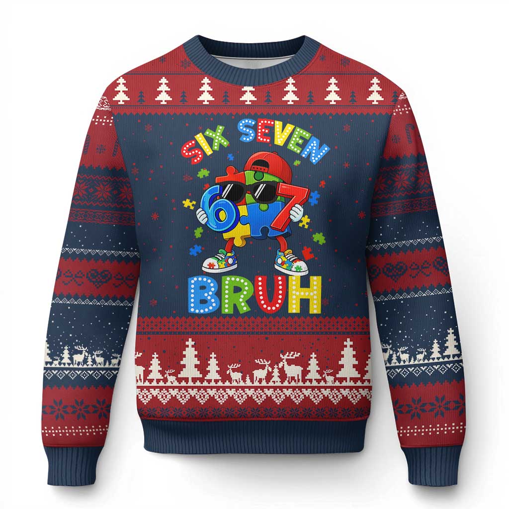 67 Autism Awareness Ugly Christmas Sweater Funny Six Seven Bruh Autistic Puzzle Kids Boys