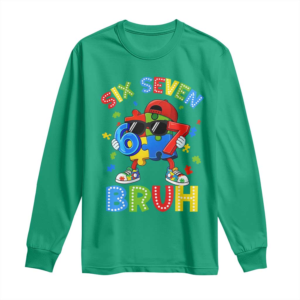 67 Autism Awareness Long Sleeve Shirt Funny Six Seven Bruh Autistic Puzzle Kids Boys