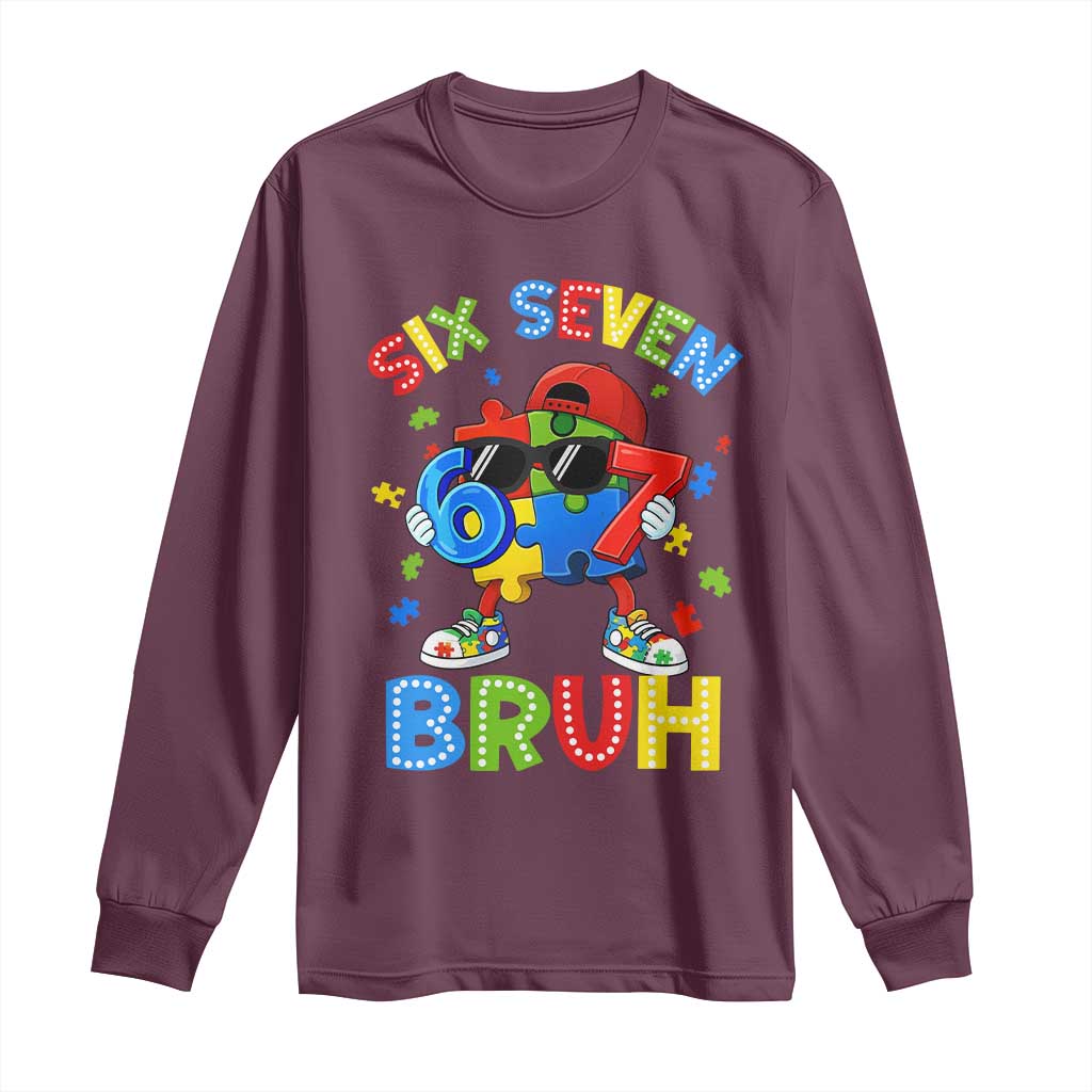 67 Autism Awareness Long Sleeve Shirt Funny Six Seven Bruh Autistic Puzzle Kids Boys