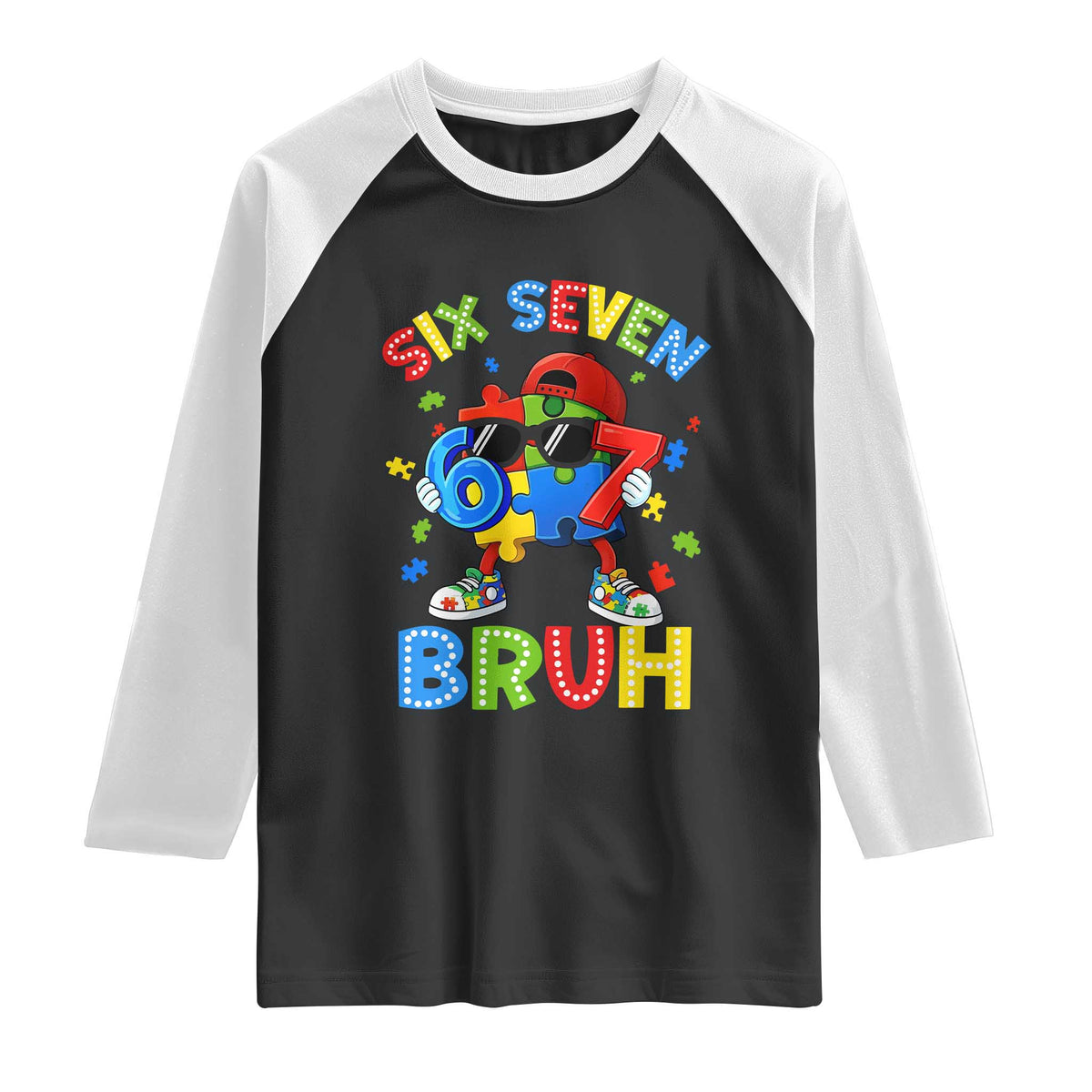 67 Autism Awareness Raglan Shirt Funny Six Seven Bruh Autistic Puzzle Kids Boys