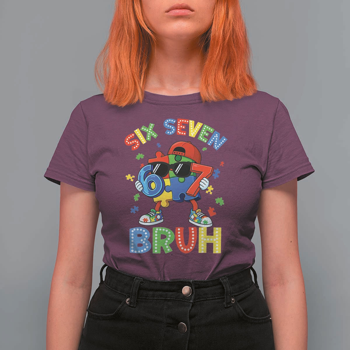 67 Autism Awareness T Shirt For Women Funny Six Seven Bruh Autistic Puzzle Kids Boys