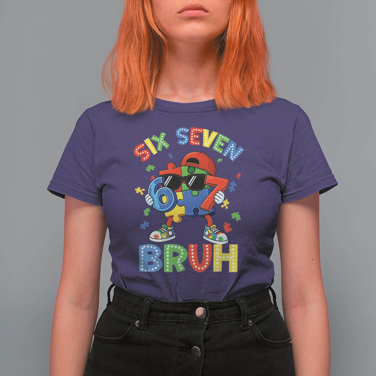 67 Autism Awareness T Shirt For Women Funny Six Seven Bruh Autistic Puzzle Kids Boys