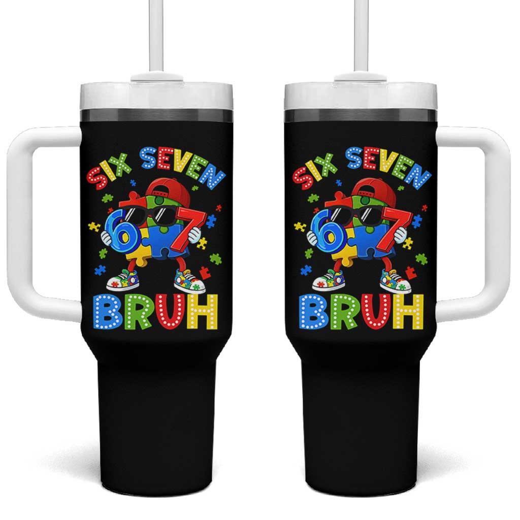 67 Autism Awareness Tumbler With Handle Funny Six Seven Bruh Autistic Puzzle Kids Boys