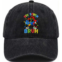 67 Autism Awareness Washed Cotton Baseball Cap Funny Six Seven Bruh Autistic Puzzle Kids Boys