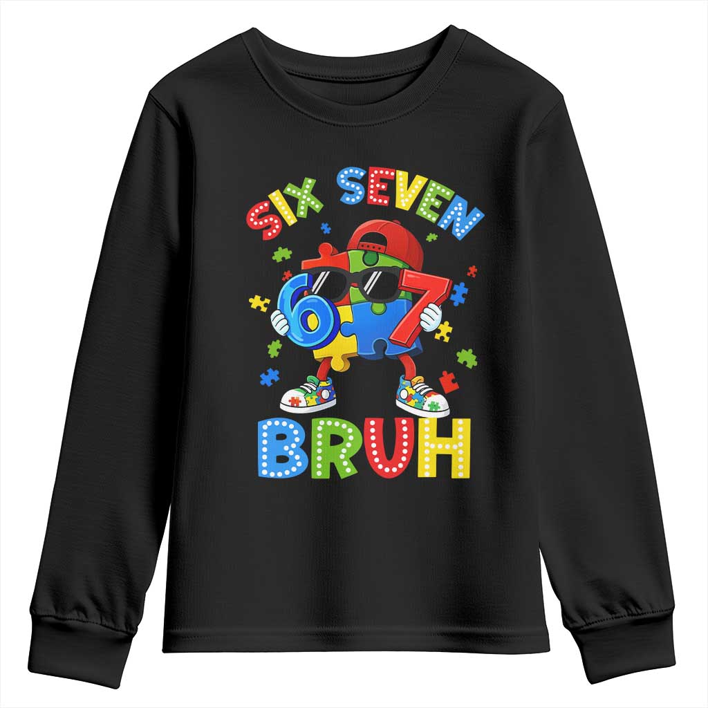 67 Autism Awareness Youth Sweatshirt Funny Six Seven Bruh Autistic Puzzle Kids Boys