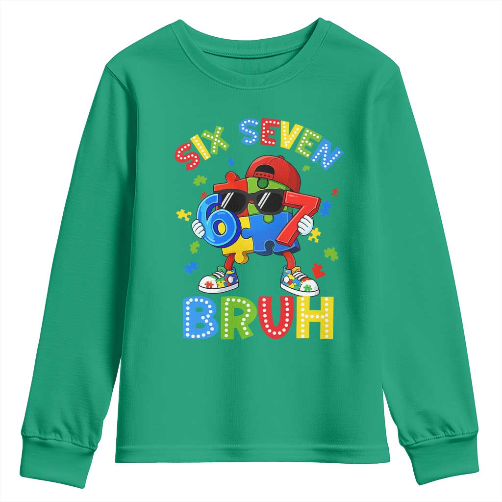 67 Autism Awareness Youth Sweatshirt Funny Six Seven Bruh Autistic Puzzle Kids Boys