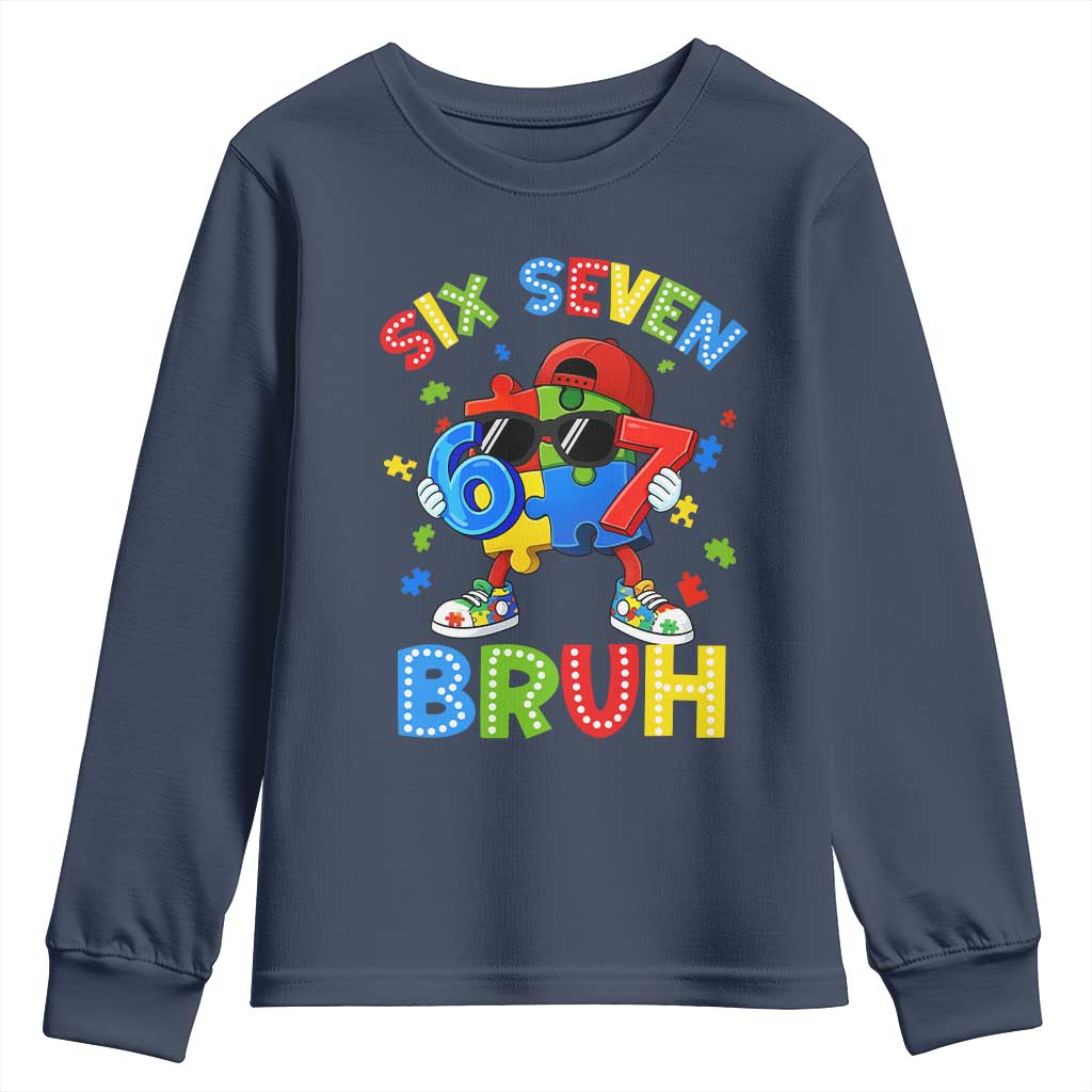 67 Autism Awareness Youth Sweatshirt Funny Six Seven Bruh Autistic Puzzle Kids Boys
