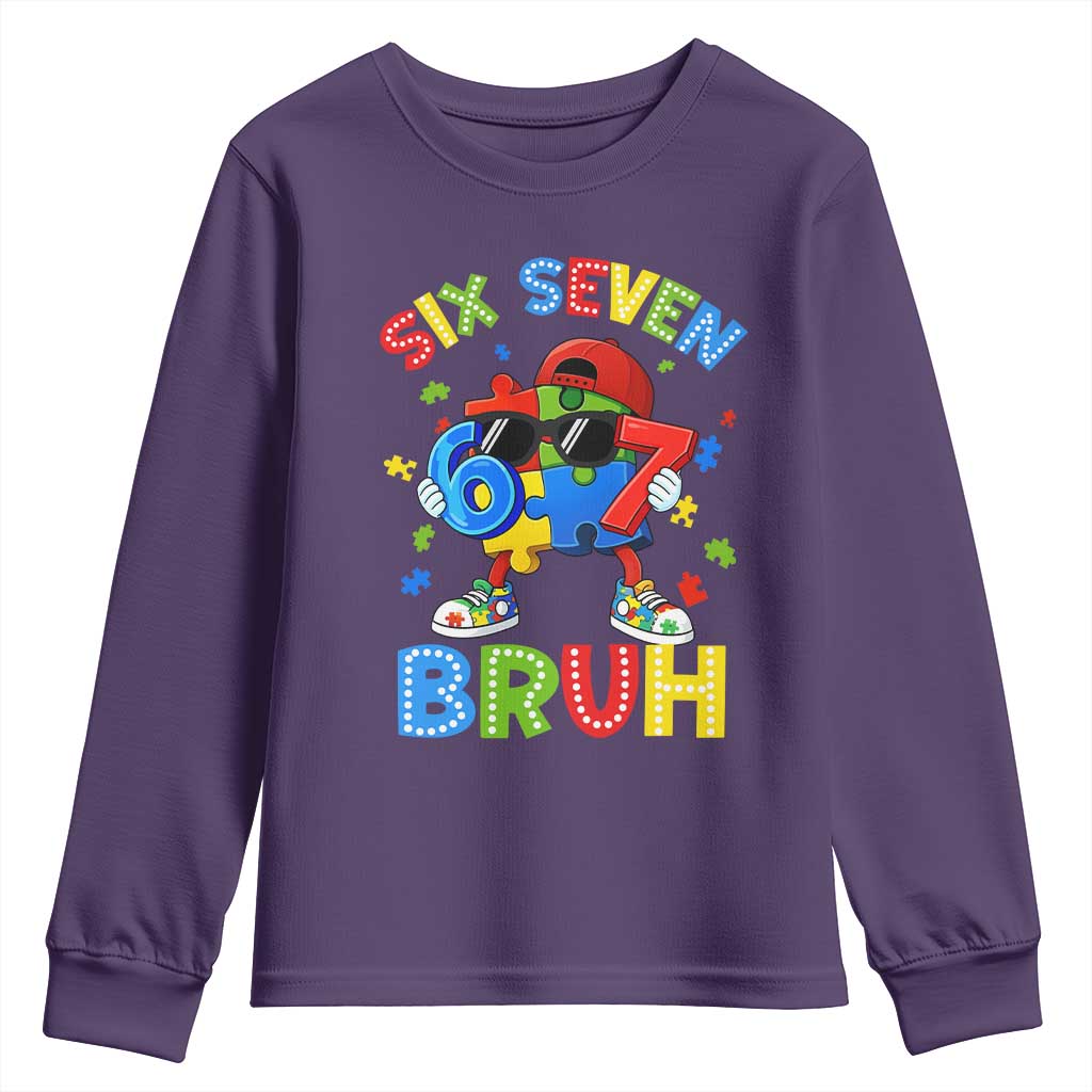 67 Autism Awareness Youth Sweatshirt Funny Six Seven Bruh Autistic Puzzle Kids Boys