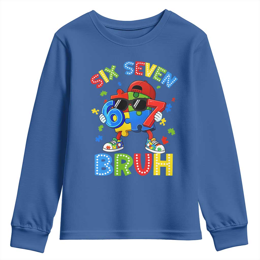 67 Autism Awareness Youth Sweatshirt Funny Six Seven Bruh Autistic Puzzle Kids Boys