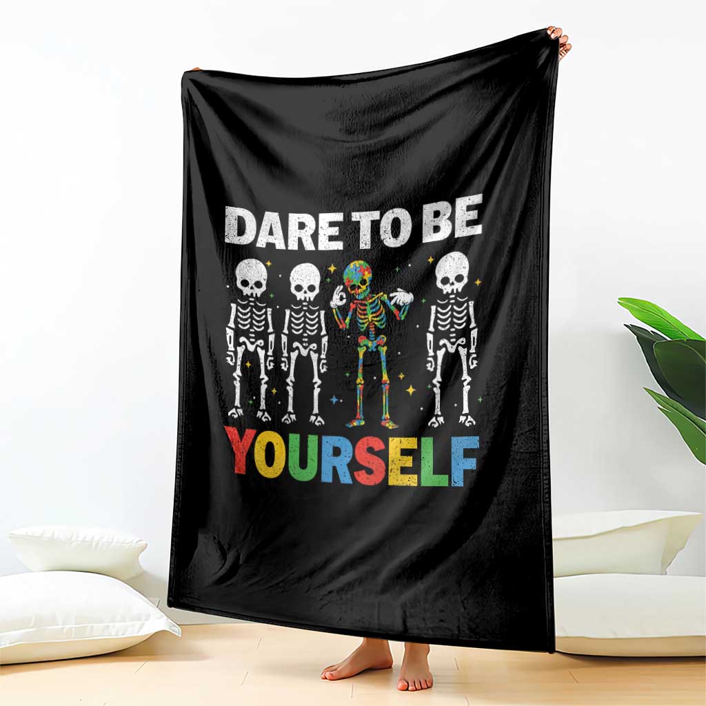 Autism Awareness 67 Throw Blanket Dare To Be Yourself Six Seven Autism Skeleton