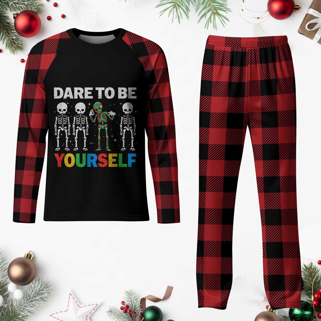 Autism Awareness 67 Plaid Pajama Set Dare To Be Yourself Six Seven Autism Skeleton