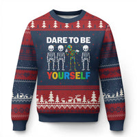 Autism Awareness 67 Ugly Christmas Sweater Dare To Be Yourself Six Seven Autism Skeleton
