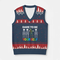 Autism Awareness 67 V-Neck Knit Sweater Vest Dare To Be Yourself Six Seven Autism Skeleton