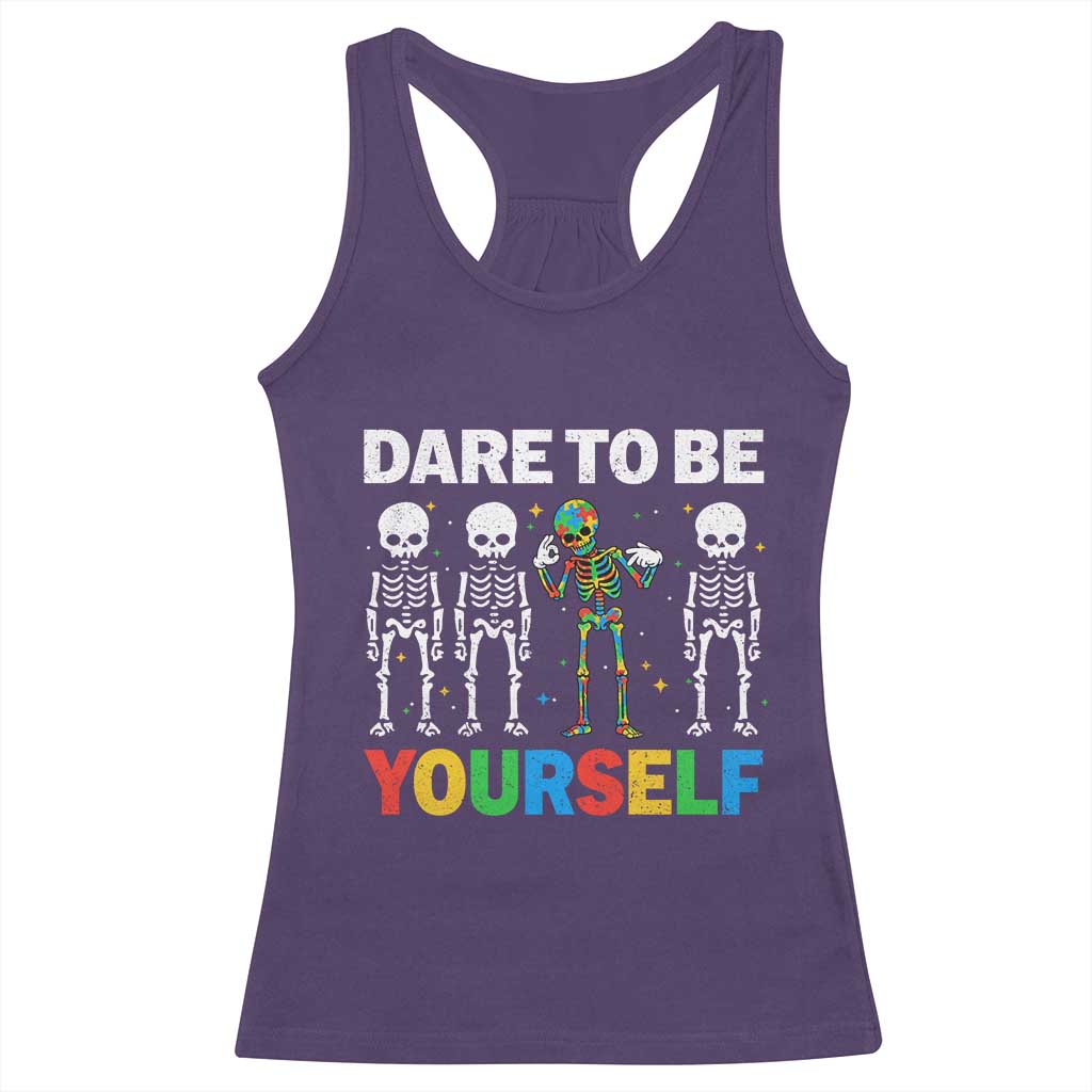 Autism Awareness 67 Racerback Tank Top Dare To Be Yourself Six Seven Autism Skeleton