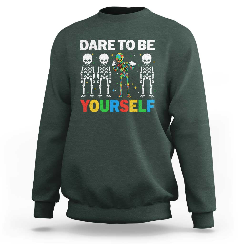 Autism Awareness 67 Sweatshirt Dare To Be Yourself Six Seven Autism Skeleton