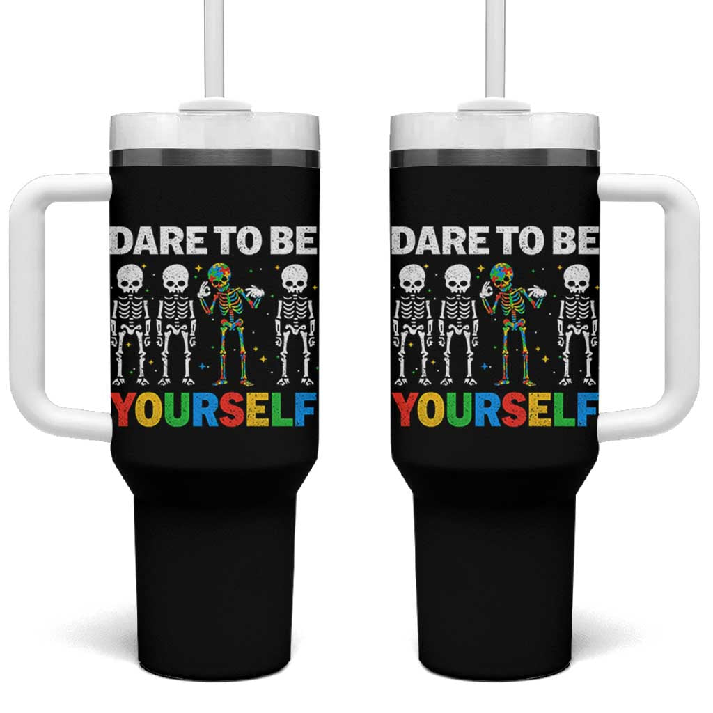 Autism Awareness 67 Tumbler With Handle Dare To Be Yourself Six Seven Autism Skeleton
