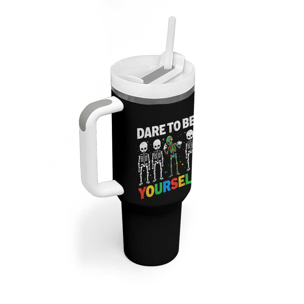 Autism Awareness 67 Tumbler With Handle Dare To Be Yourself Six Seven Autism Skeleton