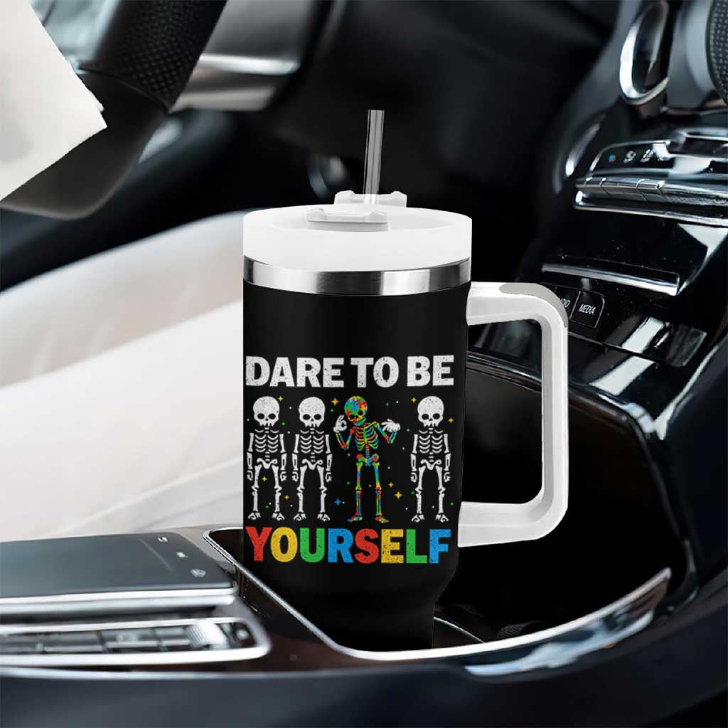 Autism Awareness 67 Tumbler With Handle Dare To Be Yourself Six Seven Autism Skeleton