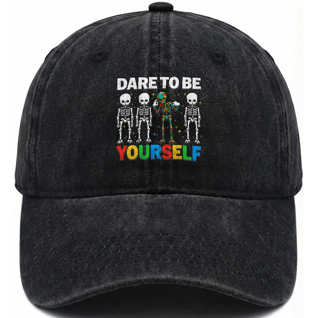Autism Awareness 67 Washed Cotton Baseball Cap Dare To Be Yourself Six Seven Autism Skeleton