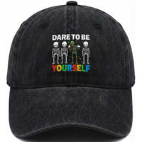 Autism Awareness 67 Washed Cotton Baseball Cap Dare To Be Yourself Six Seven Autism Skeleton