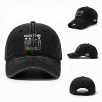 Autism Awareness 67 Washed Cotton Baseball Cap Dare To Be Yourself Six Seven Autism Skeleton
