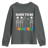 Autism Awareness 67 Youth Sweatshirt Dare To Be Yourself Six Seven Autism Skeleton