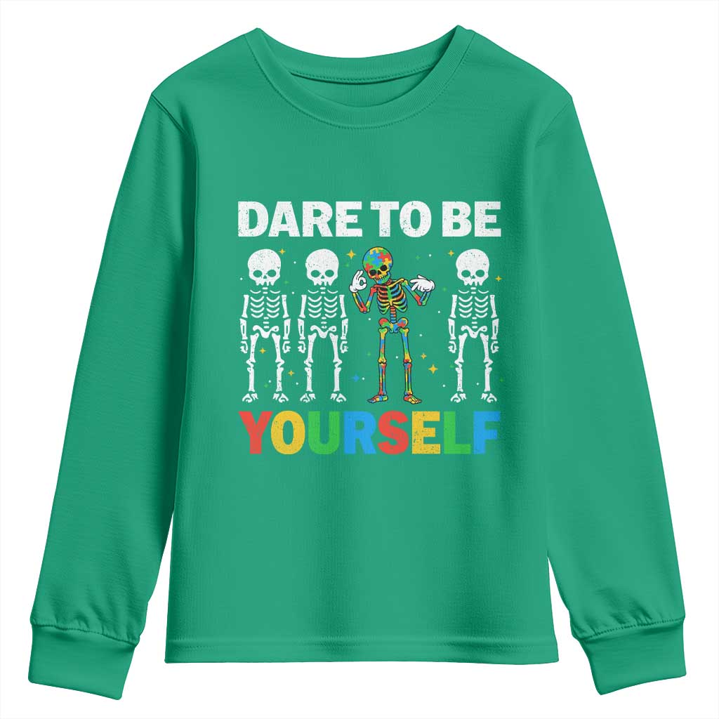 Autism Awareness 67 Youth Sweatshirt Dare To Be Yourself Six Seven Autism Skeleton