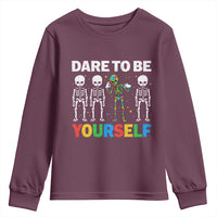 Autism Awareness 67 Youth Sweatshirt Dare To Be Yourself Six Seven Autism Skeleton