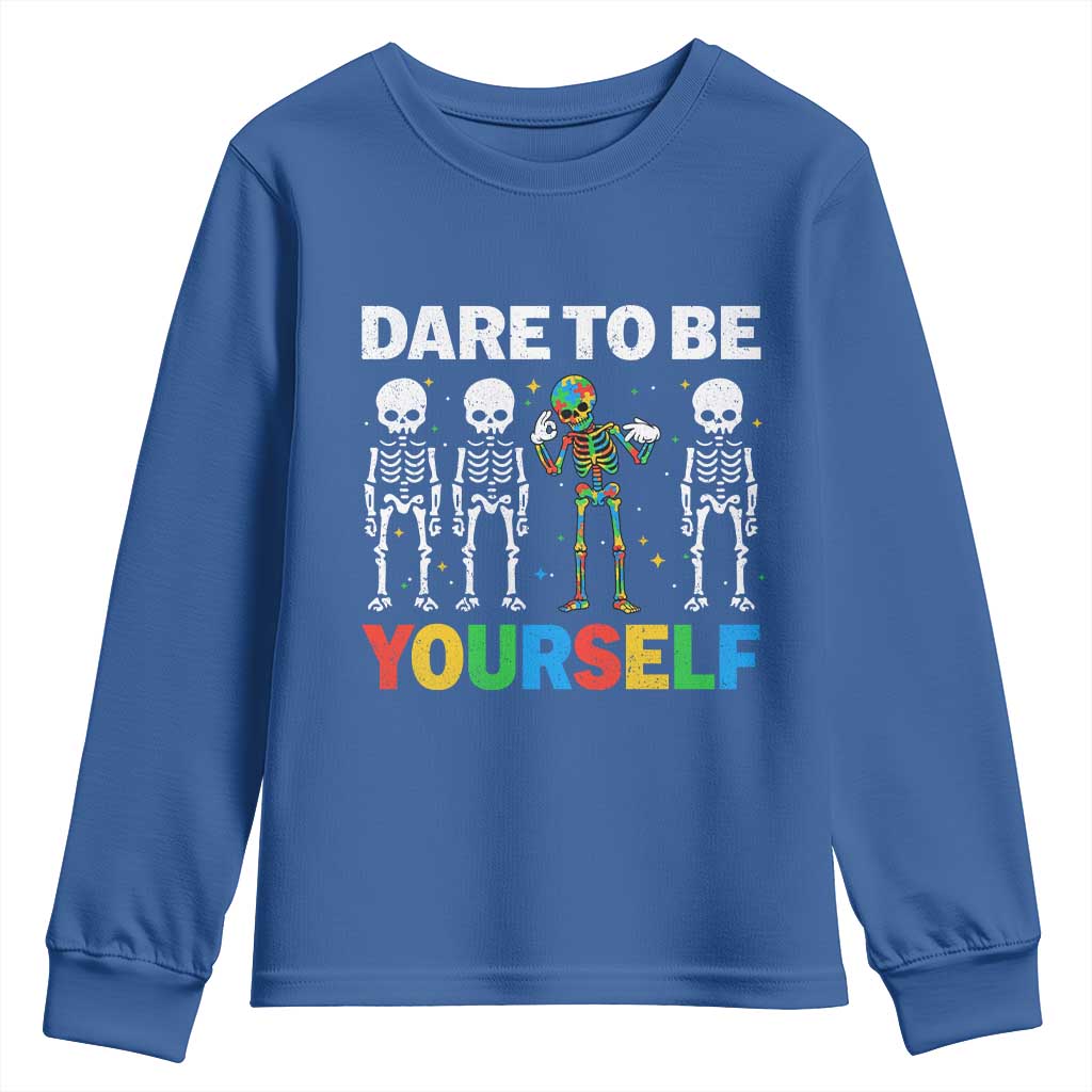 Autism Awareness 67 Youth Sweatshirt Dare To Be Yourself Six Seven Autism Skeleton