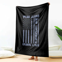 Denim Day Awareness Throw Blanket Wear Jeans No Excuse Change Lives Vintage American Flag