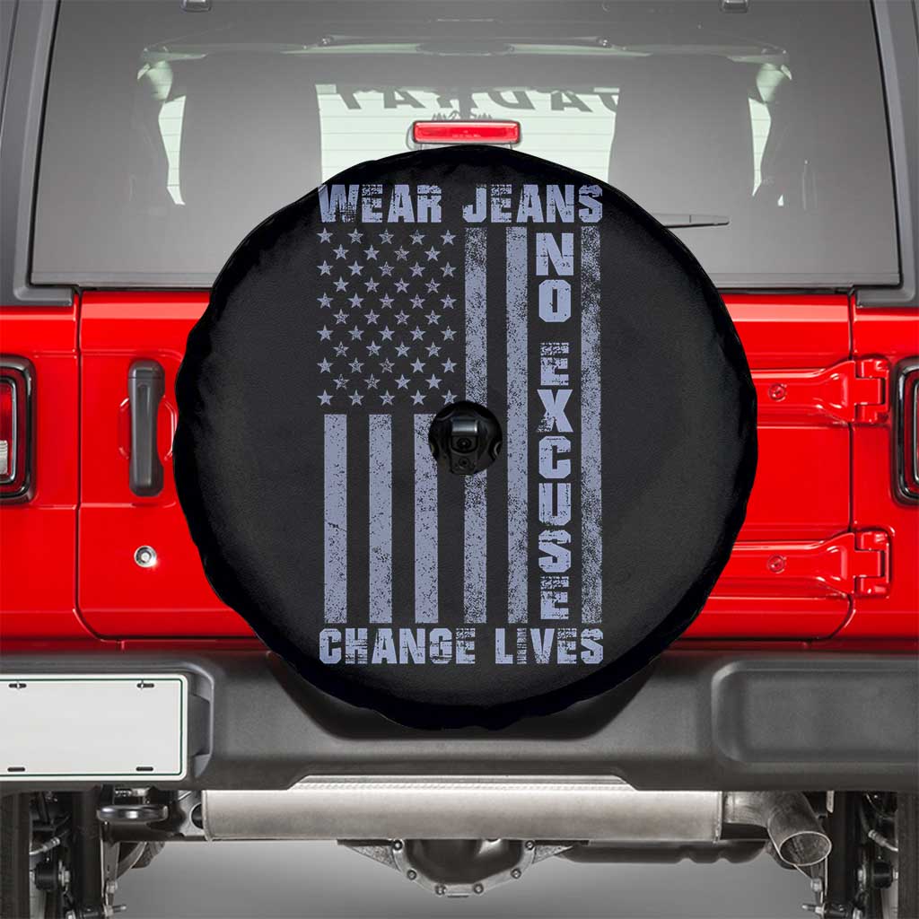 Denim Day Awareness Spare Tire Cover Wear Jeans No Excuse Change Lives Vintage American Flag