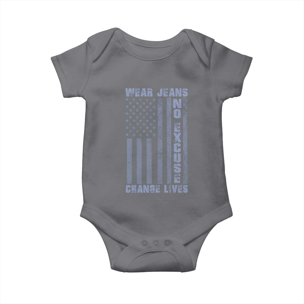 Denim Day Awareness Baby Onesie Wear Jeans No Excuse Change Lives Vintage American Flag