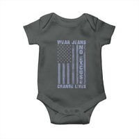 Denim Day Awareness Baby Onesie Wear Jeans No Excuse Change Lives Vintage American Flag