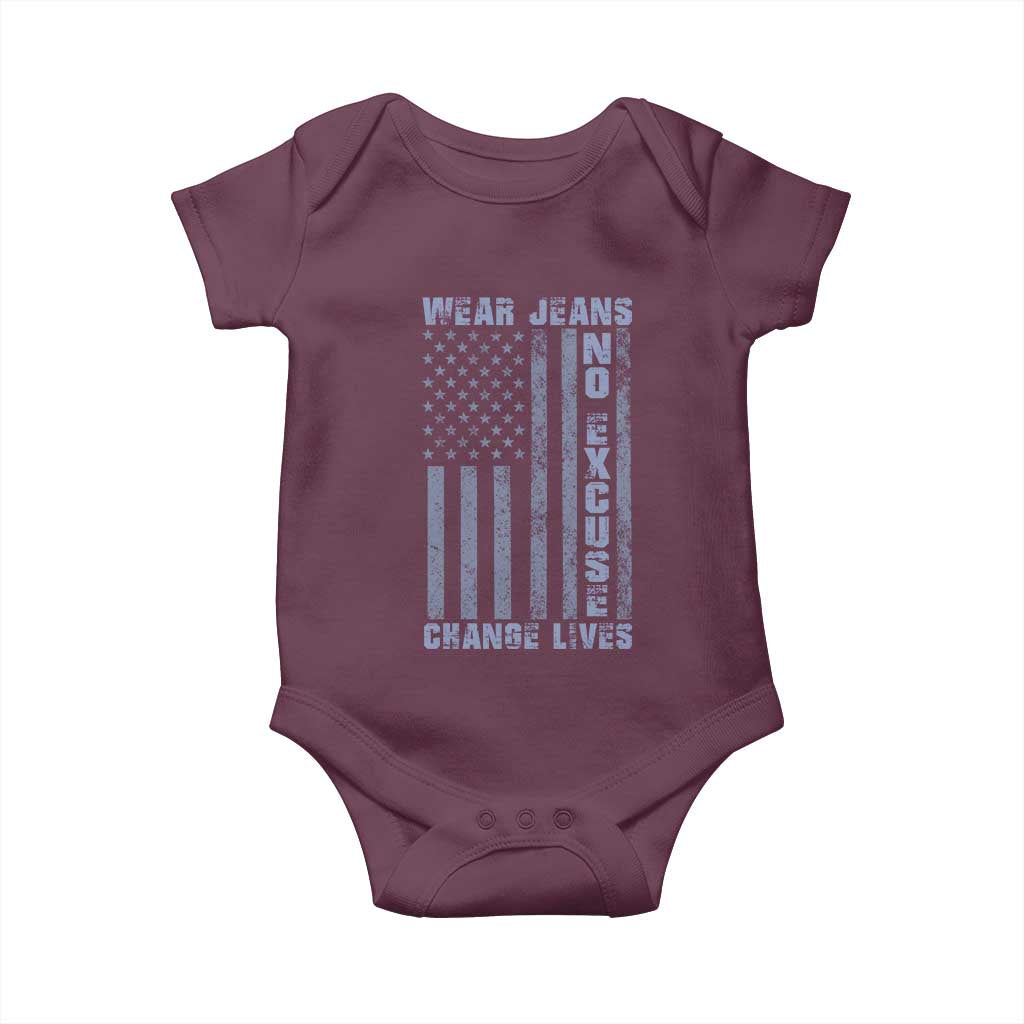 Denim Day Awareness Baby Onesie Wear Jeans No Excuse Change Lives Vintage American Flag