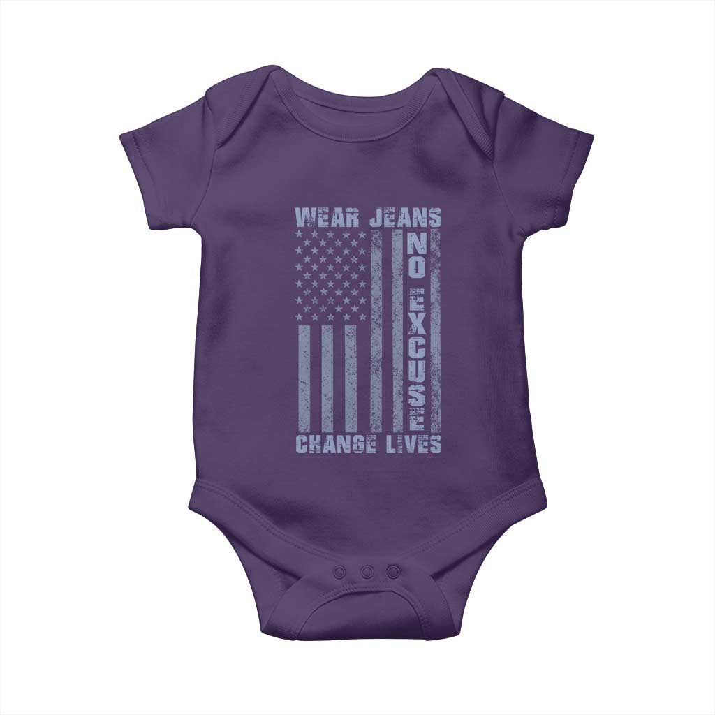 Denim Day Awareness Baby Onesie Wear Jeans No Excuse Change Lives Vintage American Flag