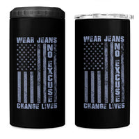 Denim Day Awareness 4 in 1 Can Cooler Tumbler Wear Jeans No Excuse Change Lives Vintage American Flag
