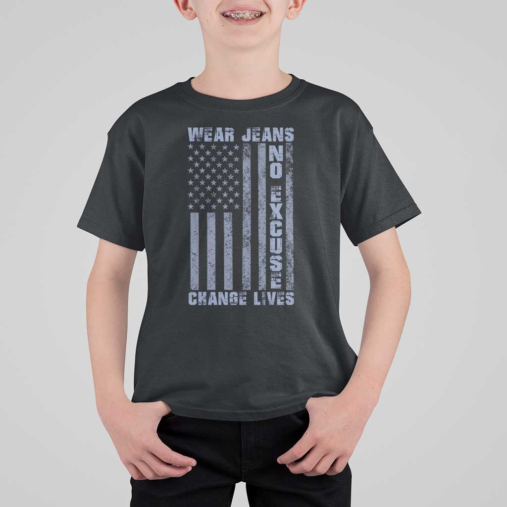 Denim Day Awareness T Shirt For Kid Wear Jeans No Excuse Change Lives Vintage American Flag