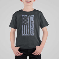 Denim Day Awareness T Shirt For Kid Wear Jeans No Excuse Change Lives Vintage American Flag