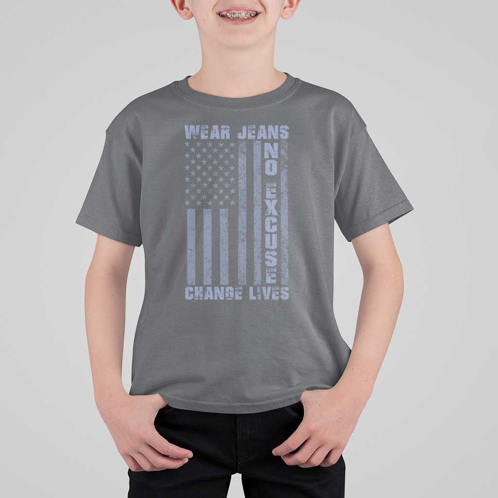 Denim Day Awareness T Shirt For Kid Wear Jeans No Excuse Change Lives Vintage American Flag
