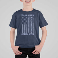 Denim Day Awareness T Shirt For Kid Wear Jeans No Excuse Change Lives Vintage American Flag